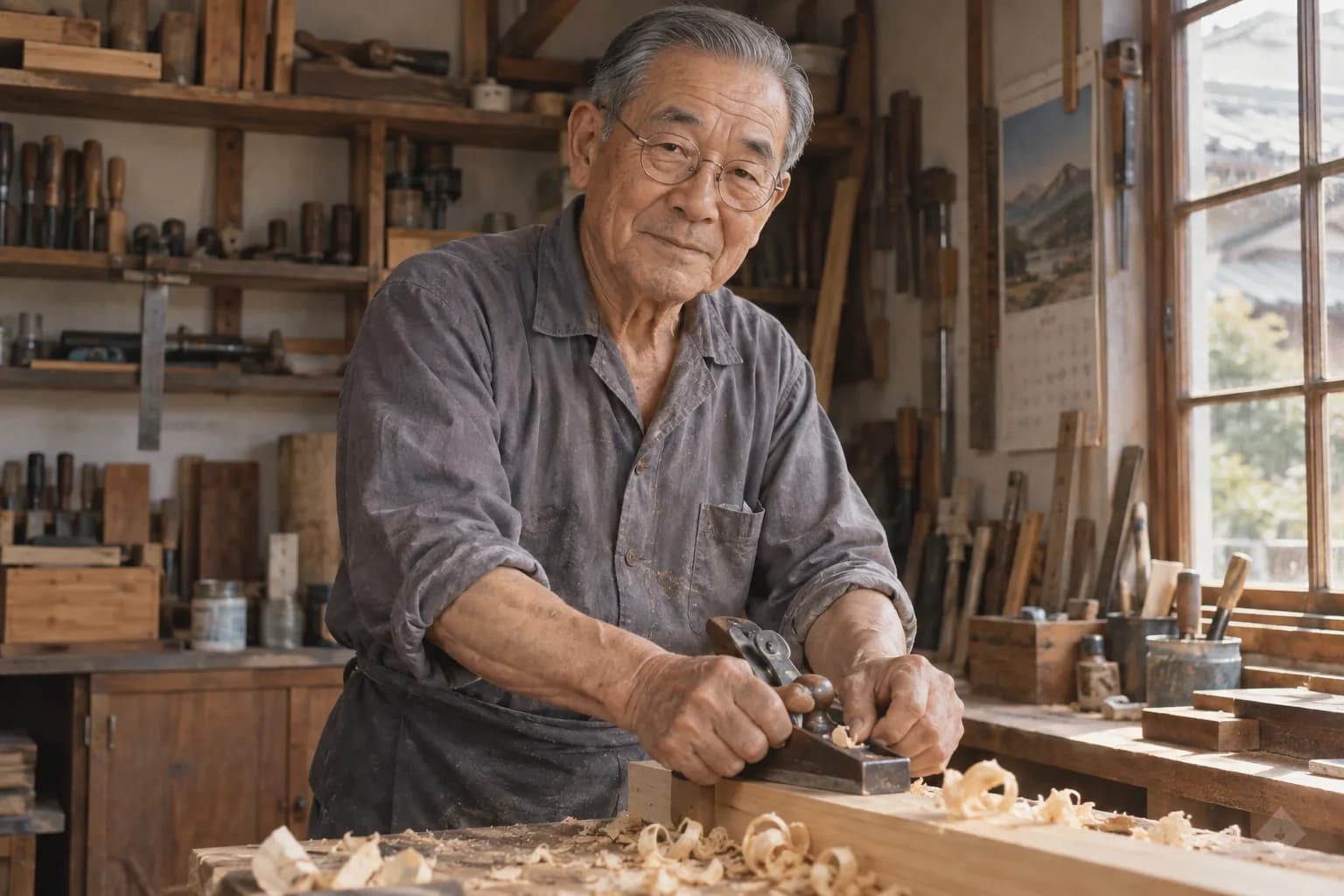 Grandfather at his workbench